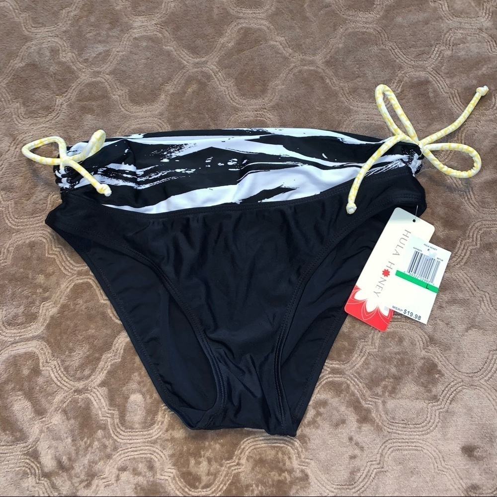 Hula Honey Black bathing suit bottoms, drawstring, Large